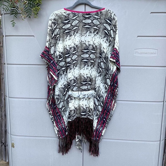 Taj by Sabrina Crippa 100% Silk Embroidered Tassels Fringe Cover Up Tunic Sz XS - Picture 5 of 8